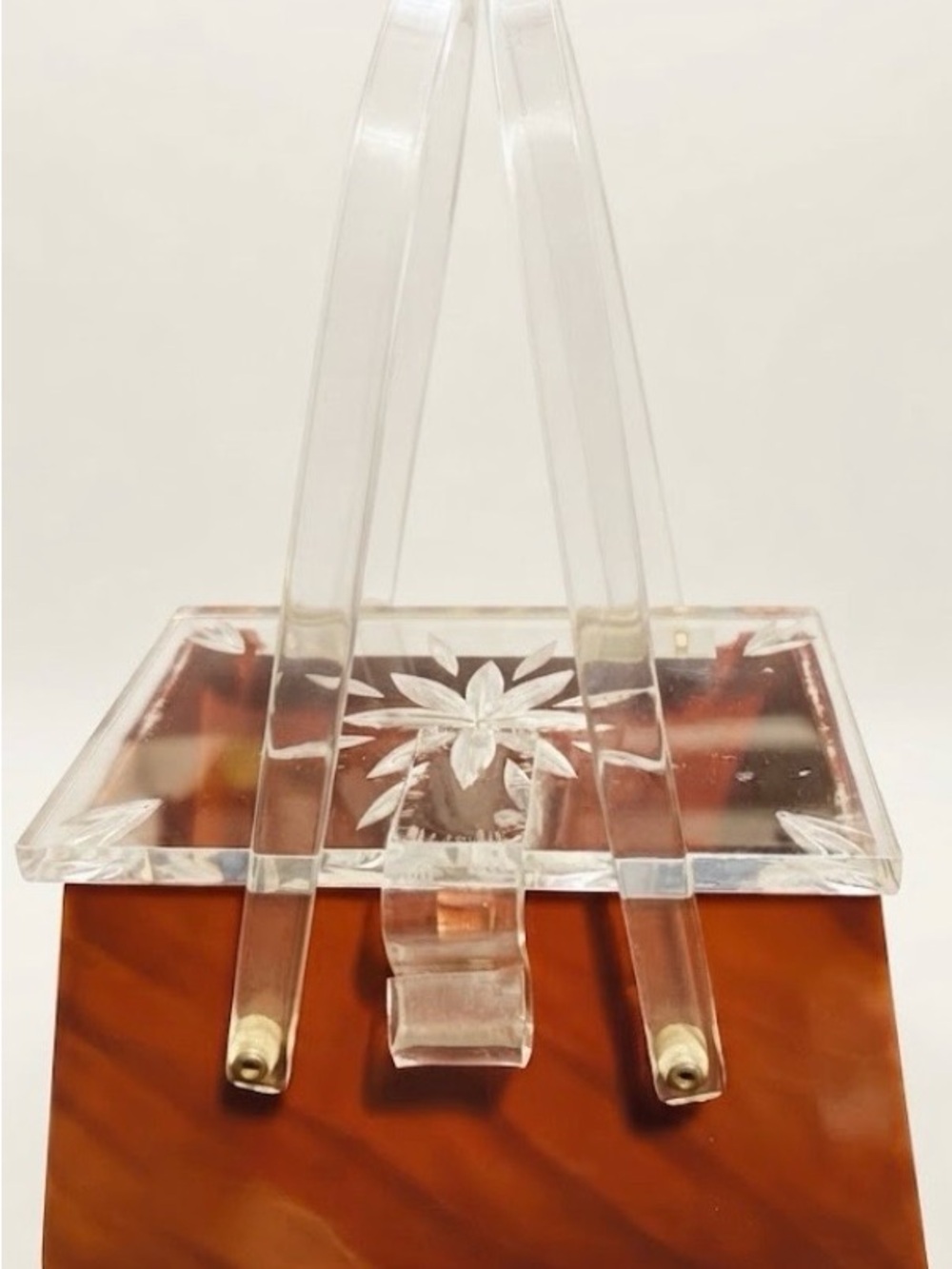 Vintage Clear-Handled Amber Acrylic Tote Bag 1950s
